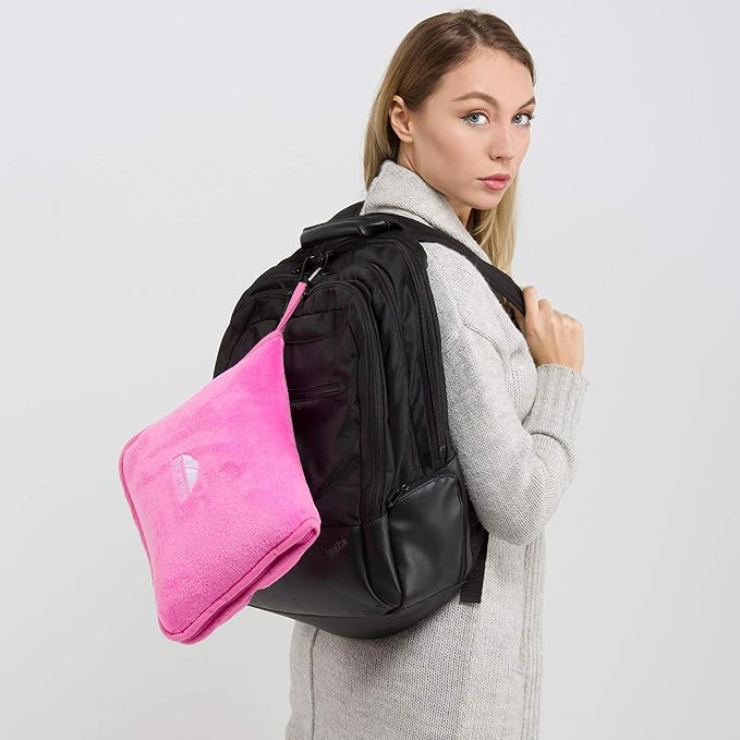BlueHills Premium Soft Travel Blanket Pillow 2-in-1 Combo Plane Cute - Pink | Packed in Soft Bag Pillowcase, Hand Luggage Belt & Backpack Clip, Compact Plane Traveling Essentials Flight Carry-on Comfort - Image 7