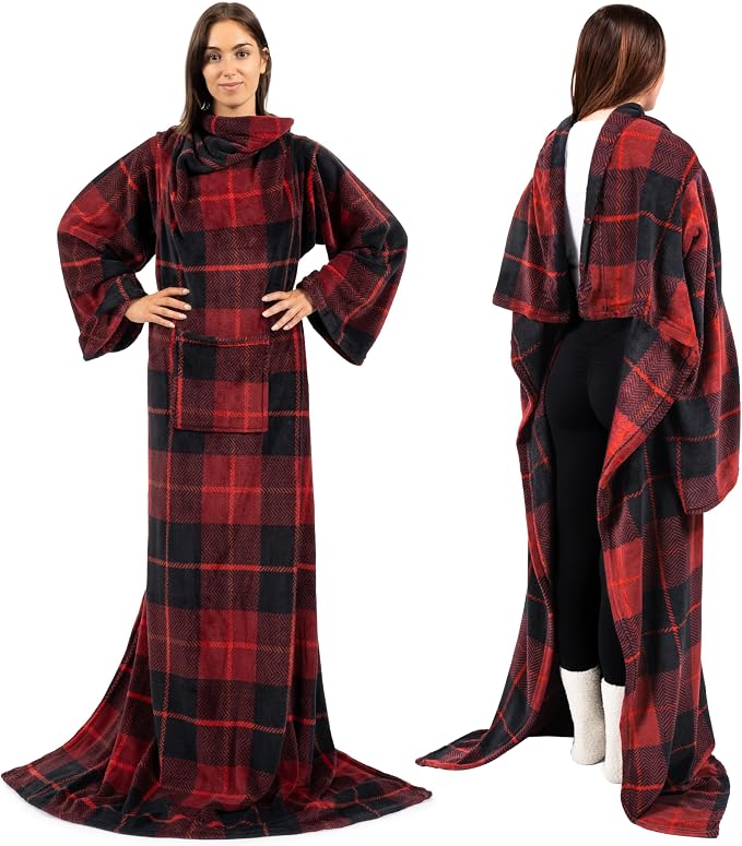 PAVILIA Wearable Blanket with Sleeves for Adult Women Men, Cozy Fleece Warm Wrap Throw with Arms, Gifts for Christmas, Wife - Image 3