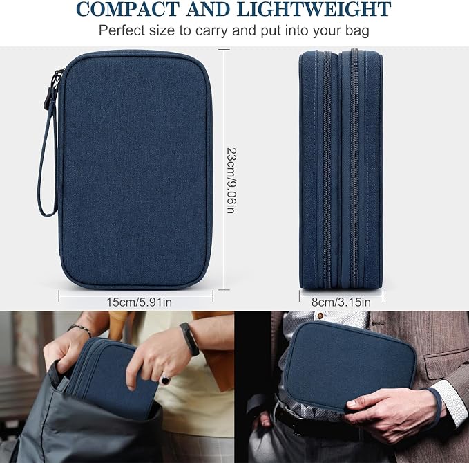FYY Electronic Organizer, Travel Tech Pouch Bag, Large, Navy | Wrist Strap, Waterproof, Double Layers Portable Electronics Travel Carrying Case for Cord, Charger, Daily Business Trips Use - Image 2