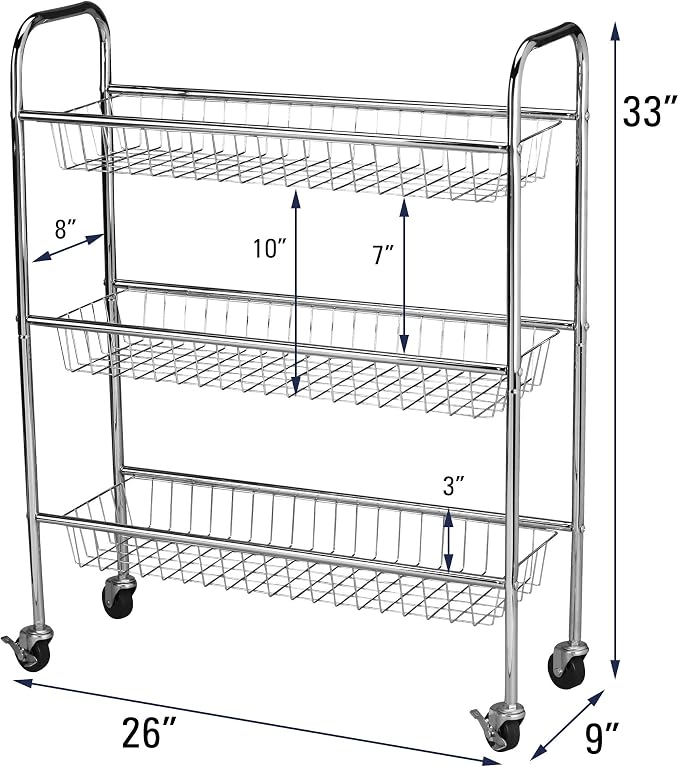 Household Essentials Chrome Iron 3-Basket Storage Cart - Image 2