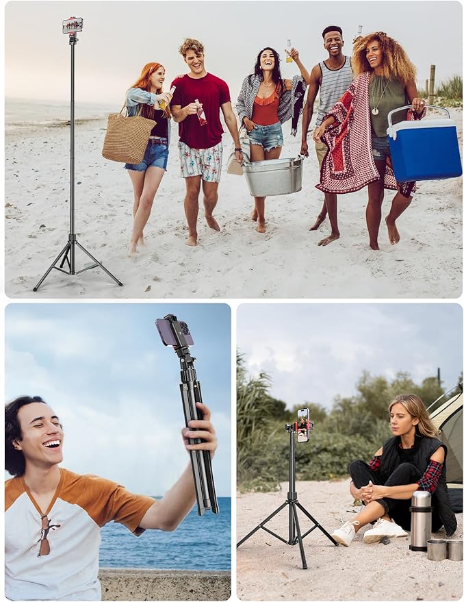 71'' Phone Tripod Stand, Extendable Reinforced Aluminum Phone Stand with Wireless Remote, Stable Cellphone Tripod Compatible with iPhone 15/14/13 Galaxy S23/S22 Huawei. - Image 6