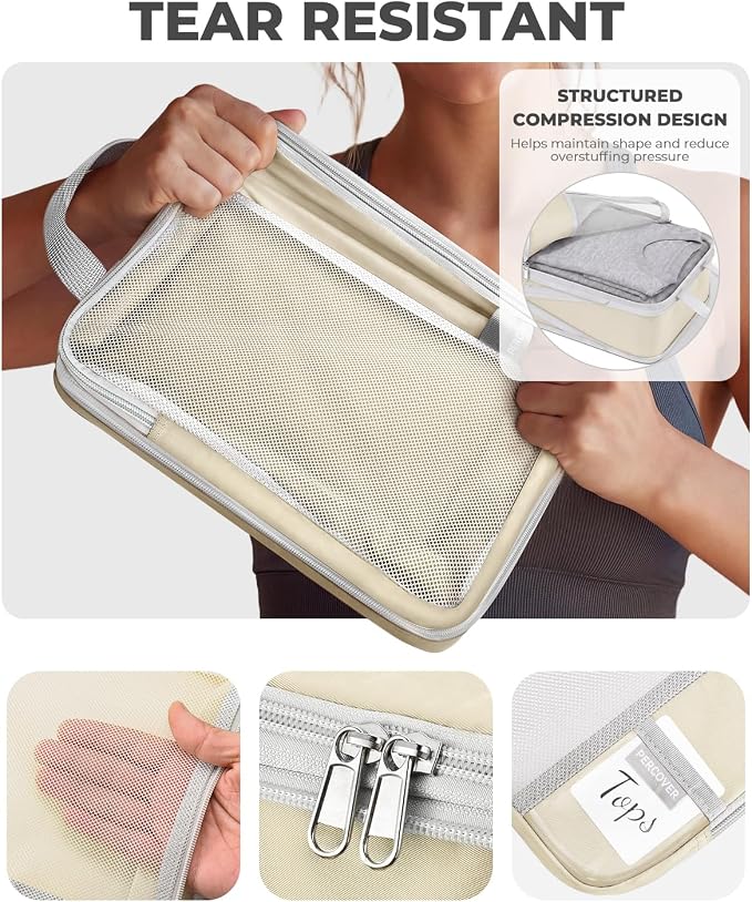 Percover Compression Packing Cubes for Travel, 6-Piece Structured Compression Organizer Set for Organized Packing & Carry-On Luggage, Beige - Image 4