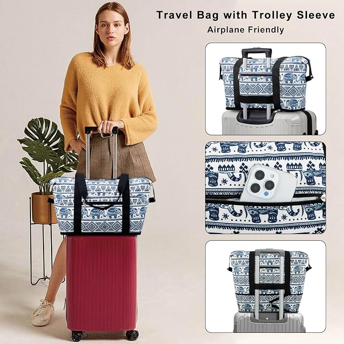 Expandable Duffel Bag for Women with Trolley Sleeve/Wet Pocket Weekender Travel Tote Large Carry On Overnight Luggage - Image 2