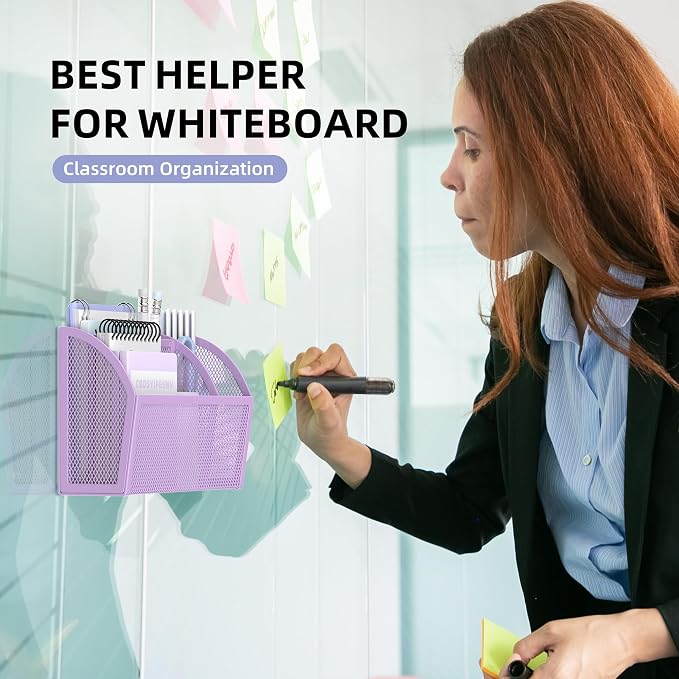 3-Grid Magnetic Pencil Holder, Strong Magnet Locker Organizer, Purple | Mesh Magnetic Shelf, Marker Holder Perfect for Whiteboard, Refrigerator and Locker Accessories - Image 3
