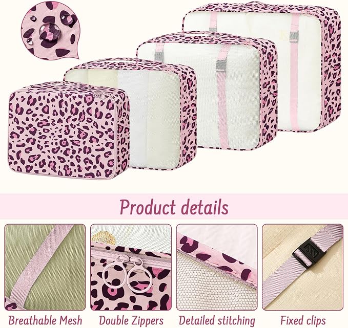 9 Set Packing Cubes for Travel Essentials - Lightweight Carry-On Luggage Organizer Bags with Shoe, Clothes & Laundry Bags for Airplane, Family & Business Travel, Purple leopard print - Image 6