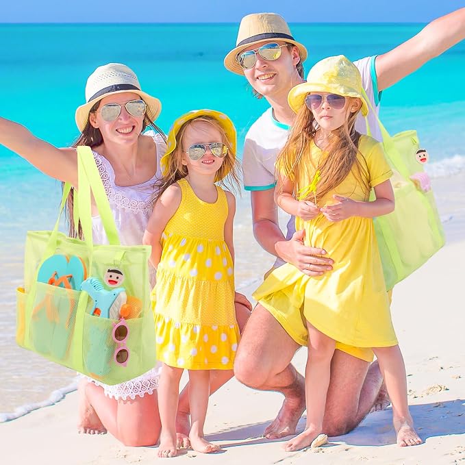 Tagitary Mesh Beach Bag with Zipper Large Beach Tote Waterproof Sandproof with 8 Pockets for Toys Pool Bag Beach Accessories - Image 7
