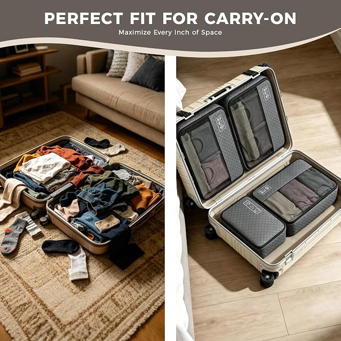 Compression Packing Cubes for 7 Days Travel, 8-Piece Space Saving and Tidy | Luggage Organizer with Double Zipper Design, Space-save for Suitcase & Carry-On, Ideal for Business Trip Weekends- Gray - Image 5