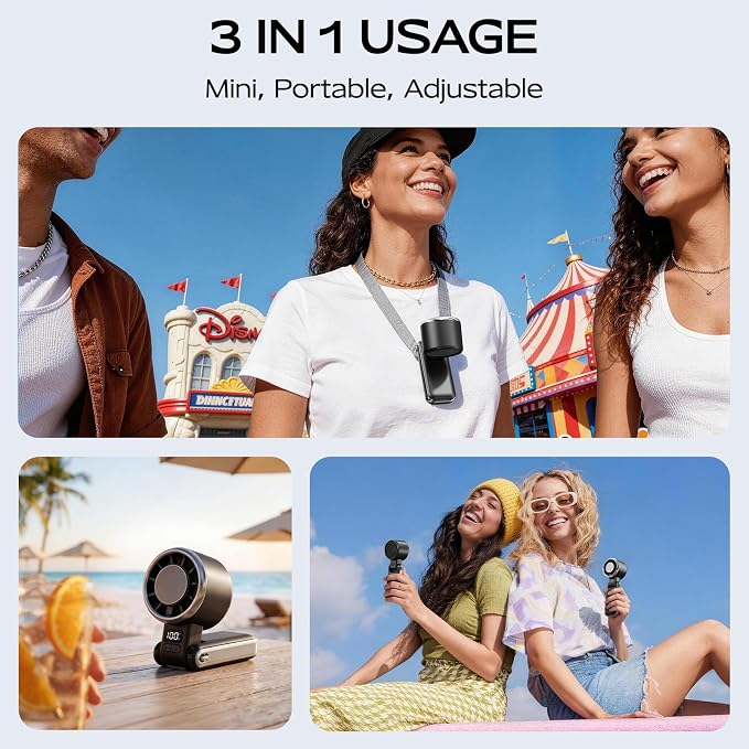 SHEWIND Portable Handheld Fan with Ice Cooling-5 Gear High Speed Turbo Personal Fan Rechargeable,Up to 13 Hrs,Mini Fan Handheld,Europe Travel Essentials Accessories, Beach Vacation, Gifts for Women - Image 6