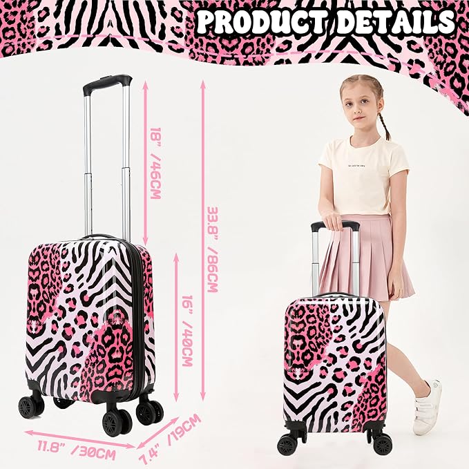 Kid's Luggage Set 2 Piece Suitcase Set Hardside Luggage with Spinner Wheels Girls Carry on Toddler Travel Rolling Suitcase with Neck Pillow Airline Approved - Image 2