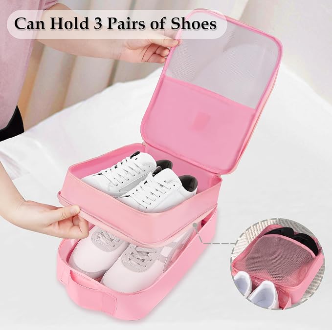 Travel Shoe Bags 2 Pcs of Shoe Organizers Set for Suitcase Hold 3 Pair of Shoes Waterproof Shoe Packing Cubes for Travel and Daily Use Storage Pouch with Handle (Blue+Pink) - Image 3