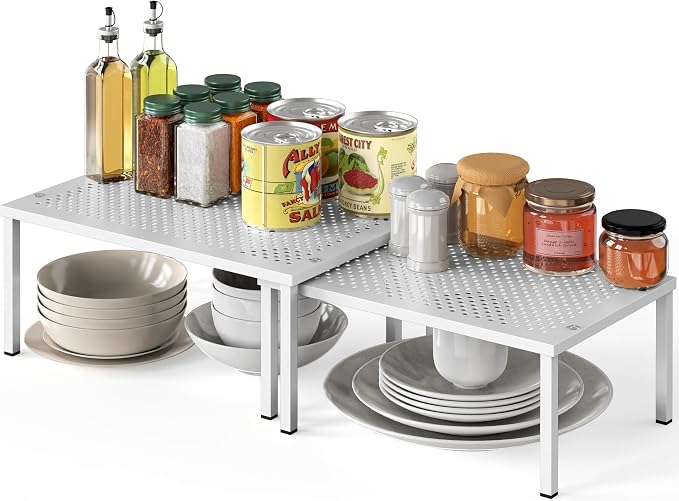 Simple Houseware Expandable Stackable Kitchen Counter Shelf Organizer, White, Metal Top, 11.25"L x 7.9"W x 5.4"H | Expandable & Stackable 9" D x 12.75" W x 5.9" H by SimpleHouseware