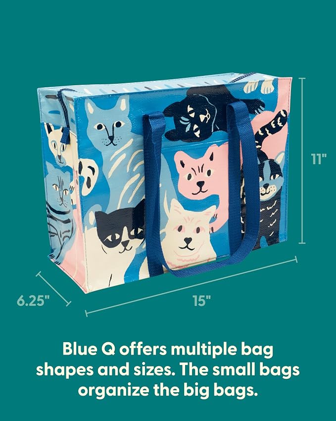 Blue Q Reusable Shoulder Tote Bag – Carry Everywhere Bag with a Hefty Zipper, Durable, Fun Design, 95% Recycled Material - Image 2