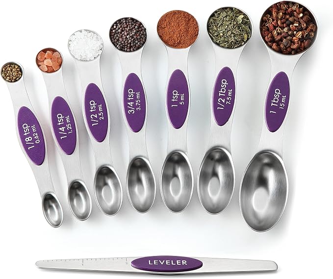 Spring Chef Stainless Steel Magnetic Measuring Spoons Set of 8, Purple | Metal Teaspoon & Tablespoon Measuring Spoons w/ Leveler for Dry & Liquid Ingredients, Measure Spoons for Baking & Cooking - Image 9