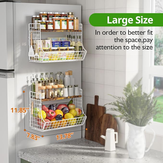 Magnetic Shelf for Fridge with Wood Lid, Fruit Potato and Onion Storage Bins, Pantry Organizers and Storage, Strong Magnetic Spice Rack for Refrigerator, Kitchen Counter and Laundry Room (X-Large) - Image 2