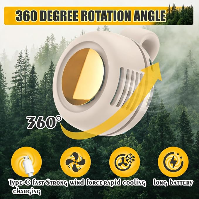 Portable Silent Mini Bladeless Electric fan Clip-On,3-Speed Rotatable Hands-Free Clip-On Fan for Shirt and Waist,Portable Mini Bladeless Fan Clip-On,For Outdoor & Travel & Office & Indoor - Image 4
