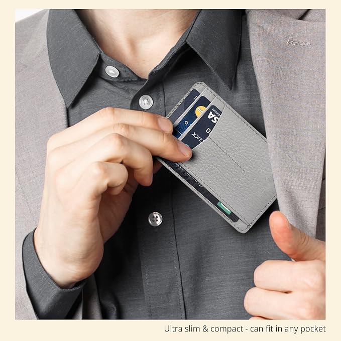 Slim Minimalist Leather Wallet RFID Front Pocket Card Holder, Grey - Image 6