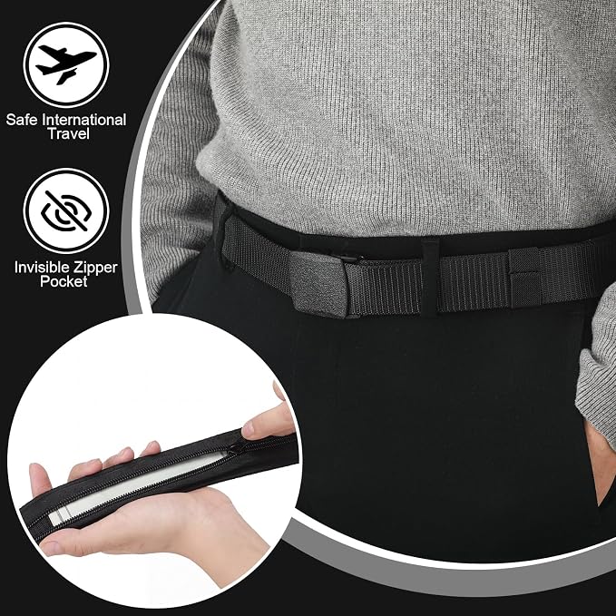 Cozypower 2 Pcs Hidden Money Belt for Travel Hidden Pockets Under Clothes Security Money Wallet Nylon Security Cash Safe Anti Theft Tactical Belt with Pouch - Image 4