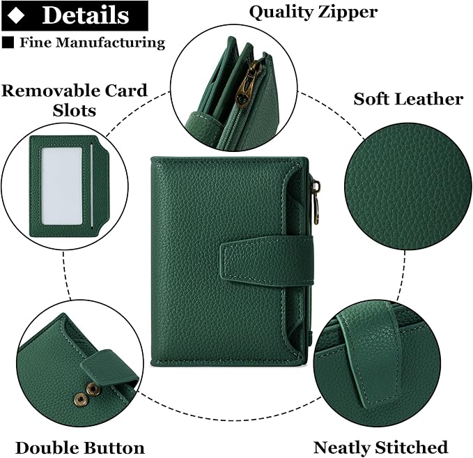 Small Wallet Women RFID Blocking Soft Leather Bifold Compact Card Holder Wallet for Women with Zipper Coin Pocket 4 ID Window - Image 5