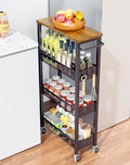 OKZEST 4-Tier Slim Rolling Storage Cart for Kitchen, Laundry Room, Bathroom | Upgraded metal hub casters, Narrow utility cart for small space/gaps, Premium wood top & metal mesh shelf, with handle & hook by OKZEST