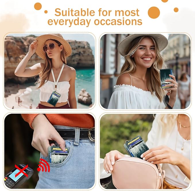 Yonlevres Forest Credit Card Holder Slim RFID Wallet Women Small Travel | Front Pocket, Handy, RFID Blocking, Woman Girls Ladies Gifts, D-ring for Keychain,Thin Mini Card Case, ID Window, PU Leather - Image 3