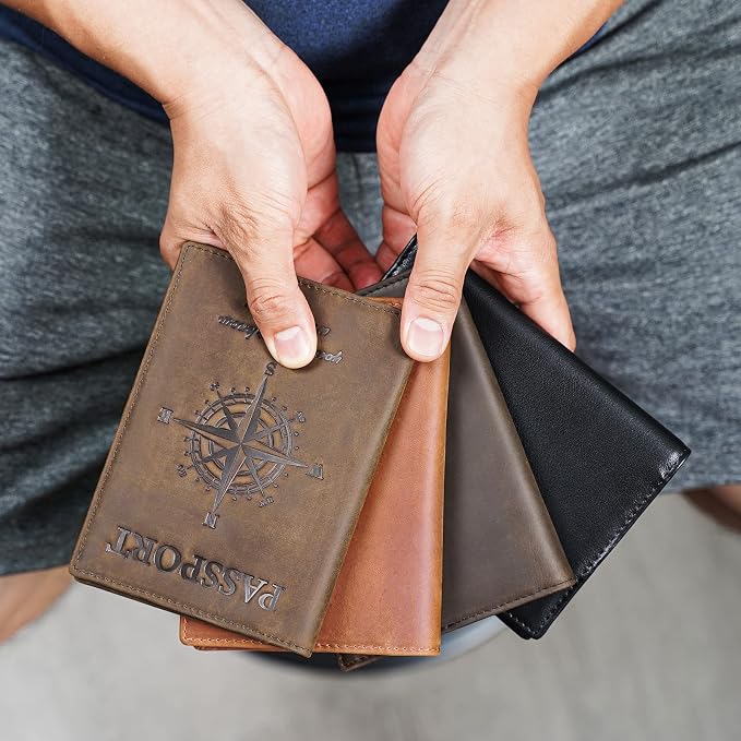 Polare Luxury RFID Blocking Leather Passport Holder Travel Wallet For Men and Women (Dark Brown Compass) - Image 3