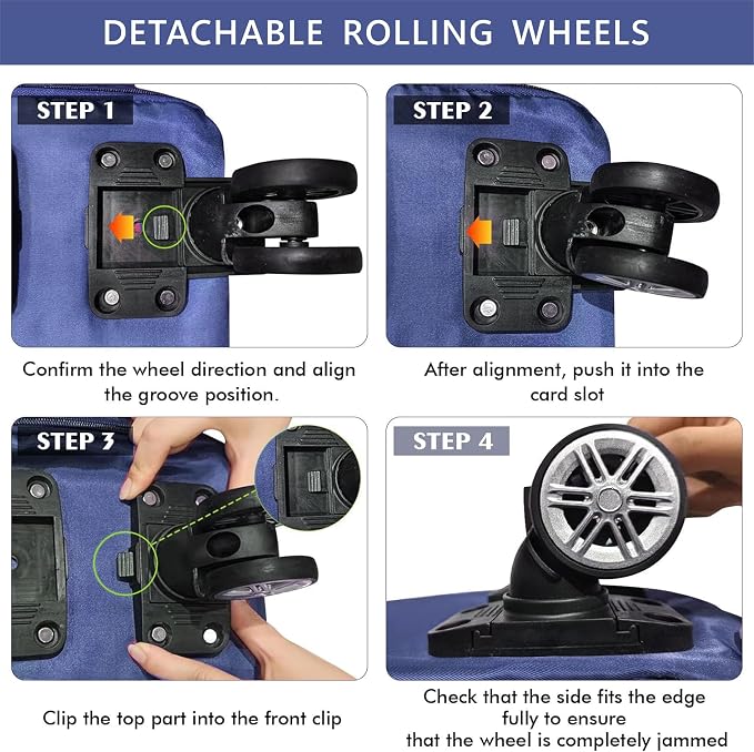 Expandable Foldable Duffel Bag with Detachable Rolling Wheels, Large Carry-On Luggage for Travel, Gym, Camping, Shopping, Business Trip (Blue) - Image 5
