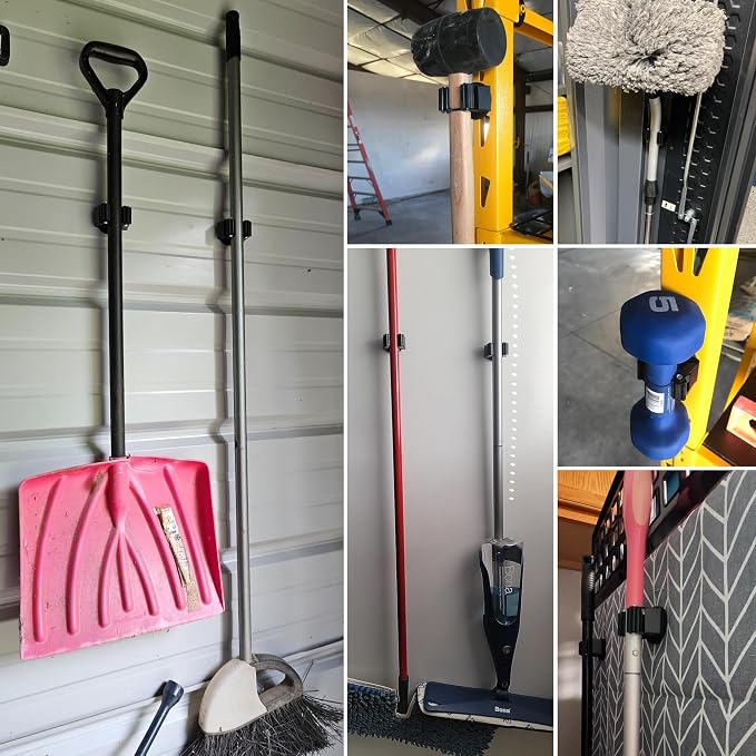 ULIBERMAGNET Magnetic Mop Broom Holder,Heavy Duty Movable Magnetic Broom Holder Rack,Anti-slip Wall Mounted Utility Storage Mop Shovel Hanger for Garage, Kitchen, Laundry, Garden(8 Pack/Black) - Image 3