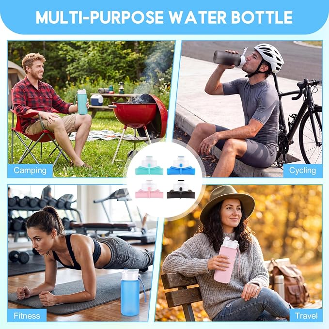 LemonRoad 8 Pcs 19 oz Silicone Collapsible Water Bottle, Multicolored | Portable Foldable Water Bottle, Leakproof, Carabiner, Reusable, Lightweight, for Travel Sport Hiking Camping Cycling Office - Image 6