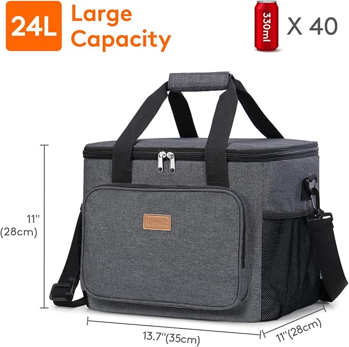 Lifewit Large Lunch Bag, Insulated Lunch Box, Soft Cooler Cooling Tote for Adult Men Women, Dark Gray 40-Can (24L) - Image 3