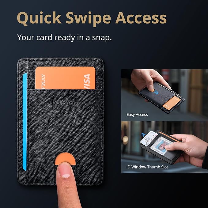 Buffway Slim Minimalist Front Pocket RFID Blocking Leather Wallets for Men and Women - Cross Black - Image 4