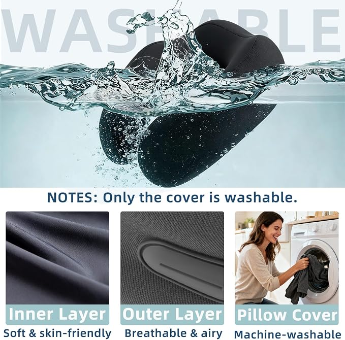 Ergonomic Travel Neck Pillow for Airplane, Memory Foam Support for Long Haul Flight Headrest, Soft Compact U Shaped for Adult Men Plane Sleeping, Portable Carry Box, Eyemask, Earplugs, Size L - Image 7