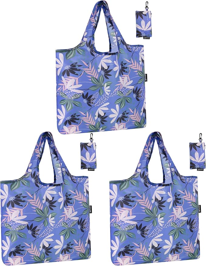 HOLYLUCK Reusable Grocery Bags,Heavy Duty Foldable Shopping Tote Bag (Standard, Purple leaves) by holyluck