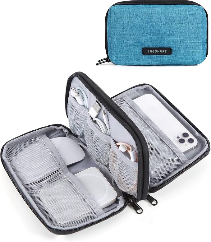 BAGSMART Electronics Travel Organizer for Cords Chargers Phones, Dark Green | Travel Essentials, Cord organizer bag for Cables, Compact Tech Accessories Pouch by BAGSMART