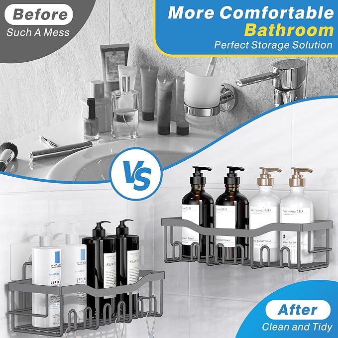 Shower Caddy 5 Pack,Adhesive Shower Organizer for Bathroom Storage&Home Decor&Kitchen,No Drilling,Large Capacity,Rustproof Stainless Steel Bathroom Organizer,Shower Shelves for Inside Shower-Larger - Image 3