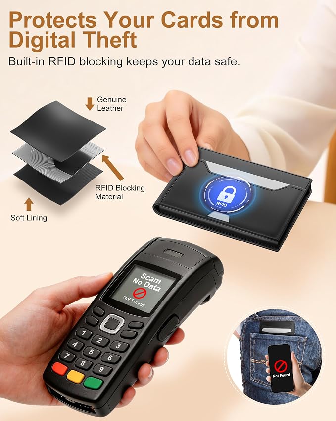 Wallet for Men: Pop Up Card Case, RFID Blocking, Slim, Minimalist, Genuine Leather, Front Pocket, Smart, Thin, Compact, Magnetic Flap Closure - 2 ID Windows, Up to 12 Cards & 15 Bills (Black) - Image 4