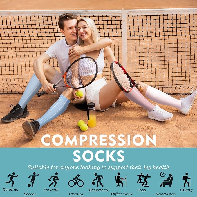 Compression Socks for Women & Men 6 Pairs | 20-30 mmHg Breathable & Moisture-Wicking Comfortable & Skin-Friendly Knee High Support Socks for Nurse, Travel, Pregnancy - Image 5