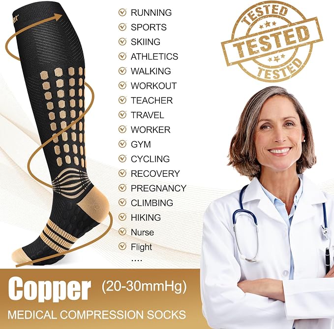 NEENCA Professional Compression Socks for Women Men Circulation, 20-30 mmHg | Copper Infused Fiber, Patented Massage Dots Design, Medical Sock for Pain Relief, Swelling, Nurse, Travel, Flight, Daily Wear - Image 8