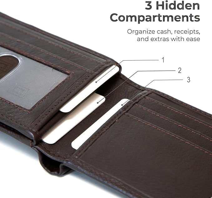 Extra Capacity Bifold Wallet for Men - RFID Blocking Genuine Leather Wallet - Image 4