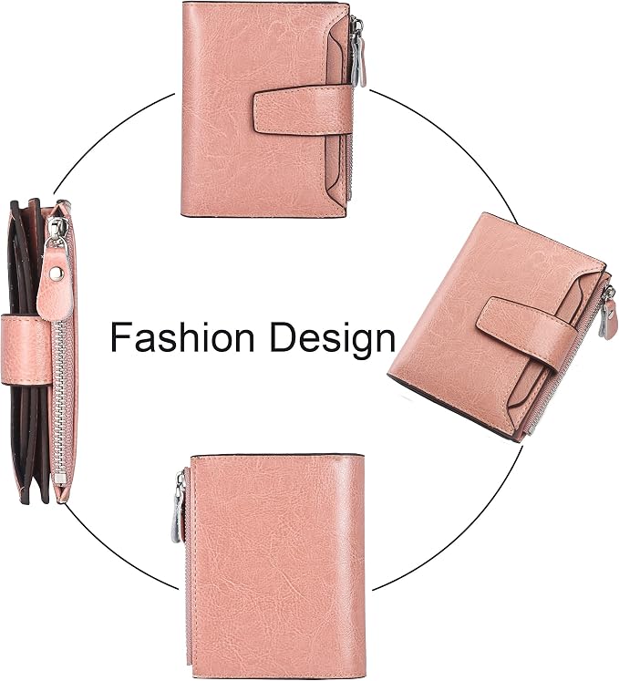Small Compact Women Wallet RFID Blocking Genuine Leather Bifold Purse with ID Windows - Image 3
