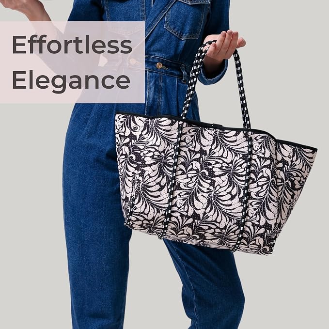 POPUPS Large Neoprene Tote Bag for Women - Everyday Designer Handbag for Travel Work and Beach with Pockets and Zipper Pouch - Image 8