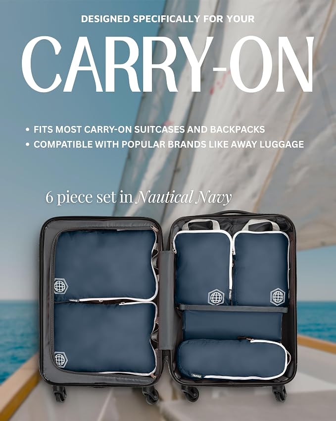 TRIPPED Travel Gear Compression Packing Cubes for Carry-On Travel 6-Pack | Ultralight Ripstop Packing Cubes with Compression Zippers for Organized Carry-On Luggage, Backpack, and Travel Packing - Image 8