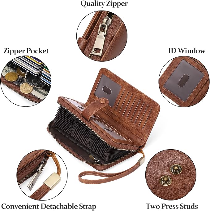 GAEKEAO Leather Credit Card Holder Wallet for Women RFID Blocking Large Capacity Bifold Zipper Card Case Organizer with Wristlet 45 Slots - Image 5