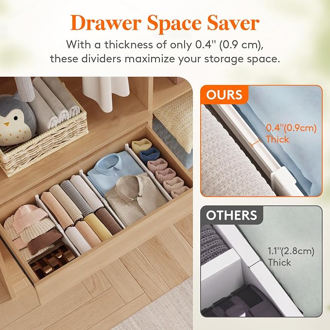 Lifewit 9 Pack 4" High Drawer Dividers, Adjustable Drawer Organizer Clothes | 10.5"-16.5" Expandable White Plastic Separators for Dresser, Kitchen, Cabinet, Nursery, Office, Socks & Underwear Storage - Image 7