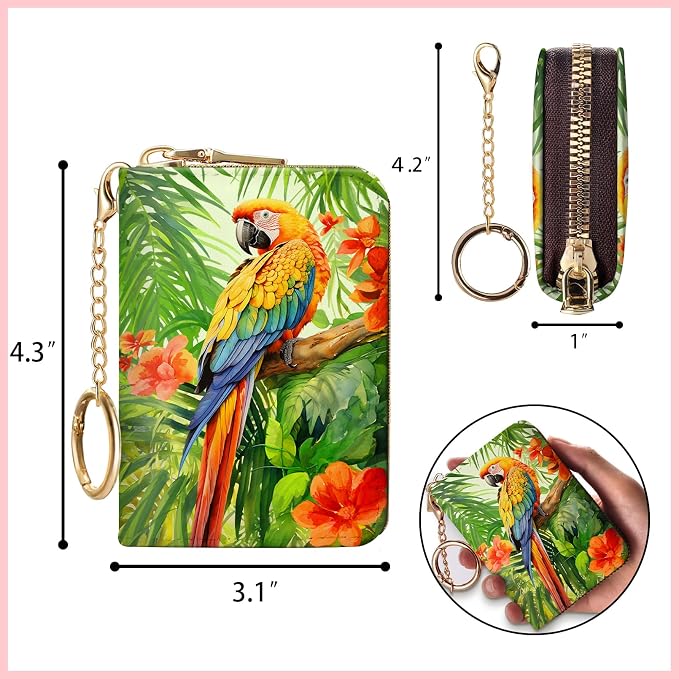 Blusabaca RFID Credit Card Holder Small Women Travel Wallet, Parrot Bird | Removable Keychain, Case with Zipper, Vegan PU Leather, Cash Coin Pocket, Business Accordion Purse, Ladies Female Gift - Image 6