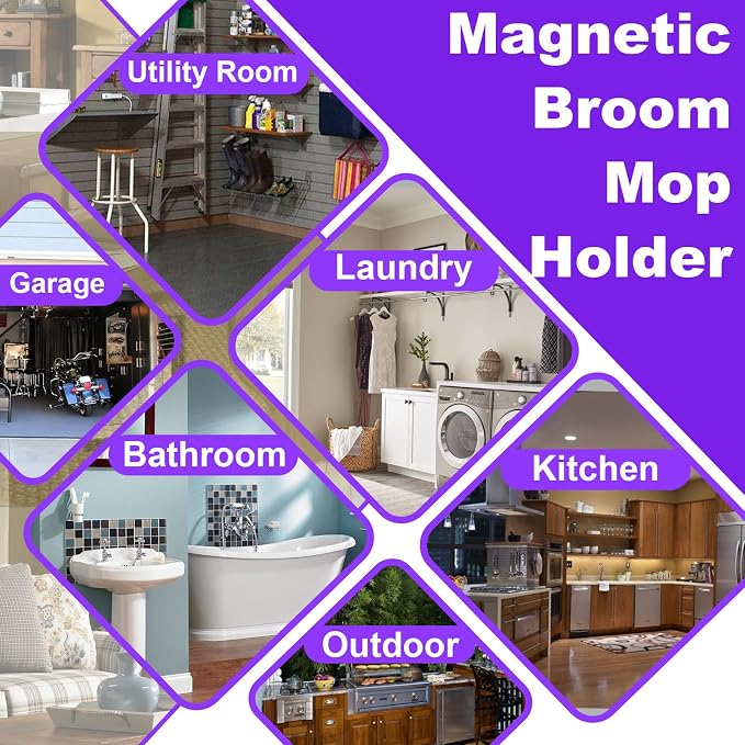 Heavy Duty Magnetic Mop Broom Holder with Swivel Hooks | Strong Magnet Mount Tool Hanger Organize System Utility Rack for Refrigerators Laundry Garage Kitchen - Image 6