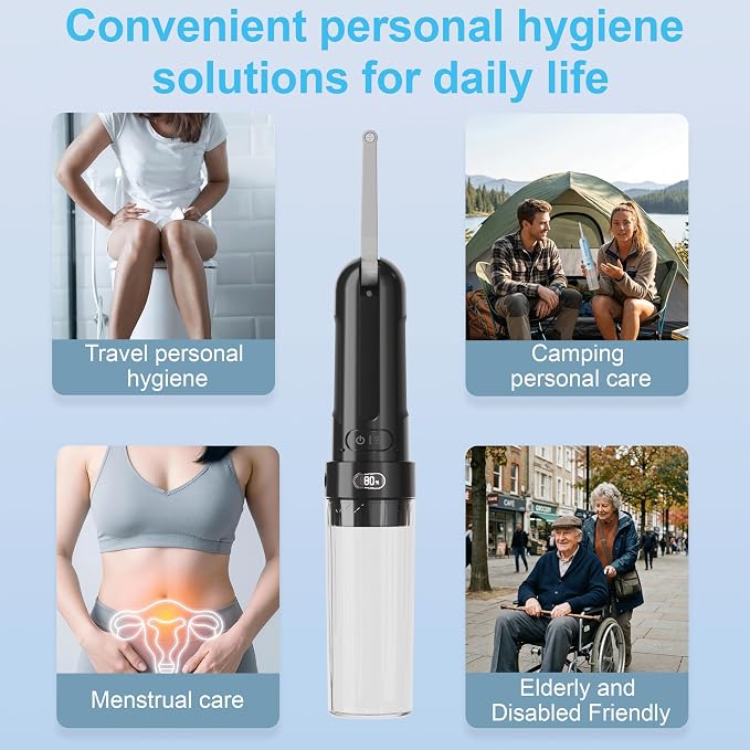 Electric Portable Bidet for Camping & Business Trips, Black | Pocket size whisper-quiet handheld sprayer 3 pressure modes 1600mAh Long-lasting Battery USB-C Rechargable IPX7 Waterproof - Image 8