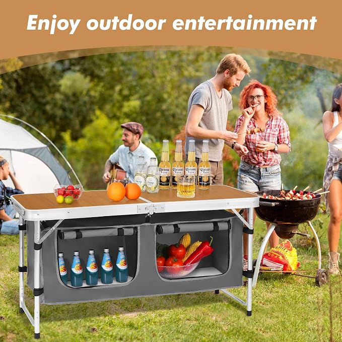 Camp Field Camping Folding Aluminum Table with Adjustable Legs for Outdoor Travel Beach, Backyards, BBQ, Party and Picnic Foldable Table - Image 3