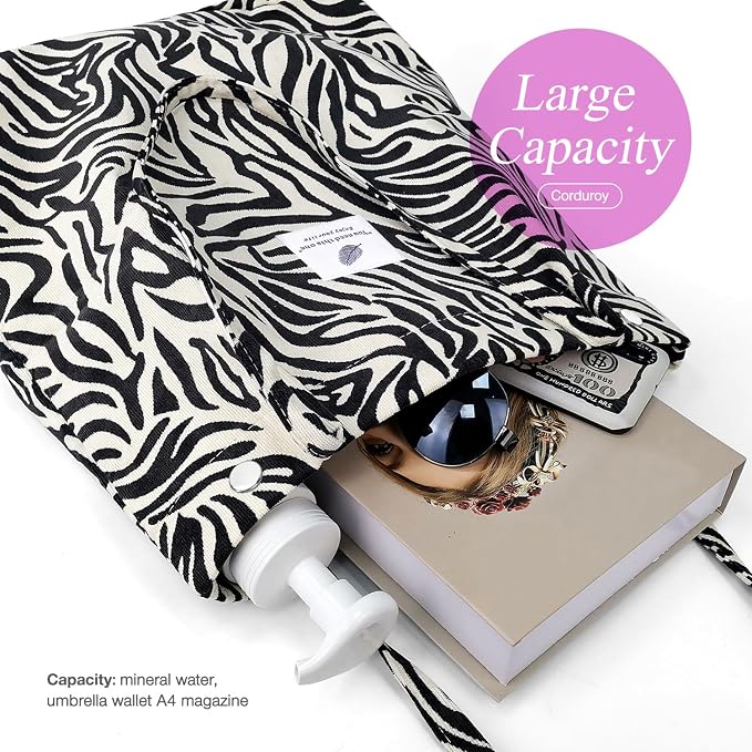 LHMTQVK Corduroy Tote Bags for Women, Large Capacity Tote Purse Reusable Grocery Shoulder Bag with Inner Pockets - Image 4