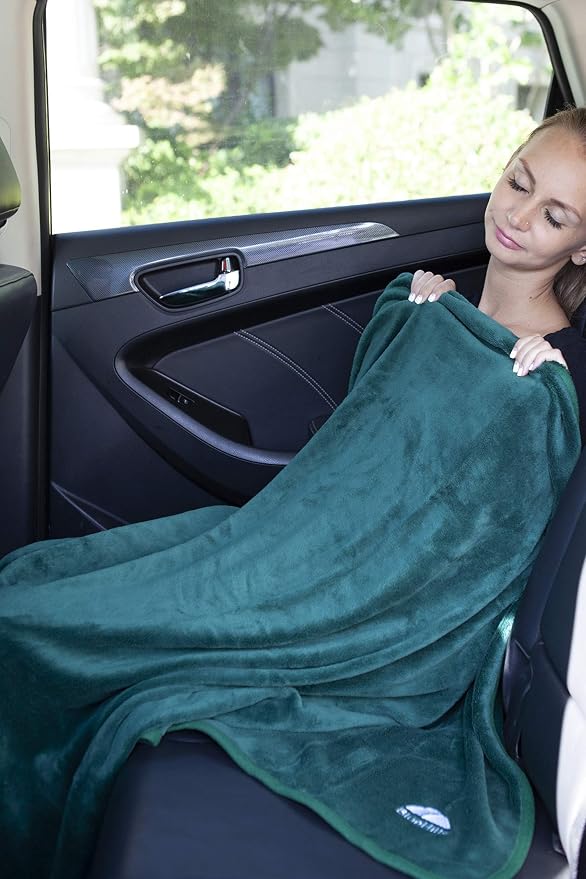 BlueHills Premium Soft Travel Blanket Pillow Flight Traveling - Dark Green | Soft Bag Pillowcase with Hand Luggage Belt & Backpack Clip, Compact Portable Throw Blanket for Airplane Cruise Travel Comfort - Image 4