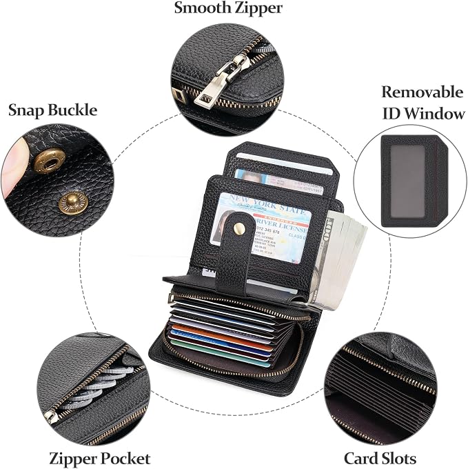 GAEKEAO Small Leather Credit Card Holder Wallets for Women RFID Blocking Bifold Wallet Zipper Pocket with Removable ID Window - Image 6